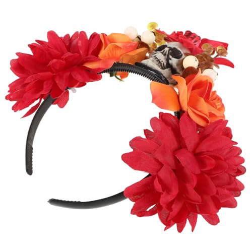 PLAFOPE Halloween Haarreif mit Künstlichen Blumen und Skelett Leichter Karneval Kopfschmuck für Damen Tag der Toten Party Accessoire Bequemes Stirnband für Halloween Kostüm von PLAFOPE