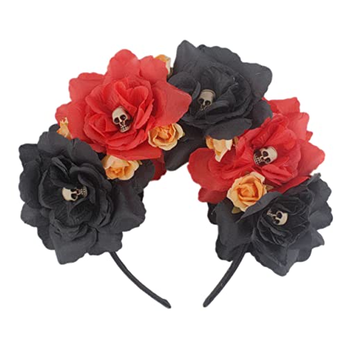 PLAFOPE Halloween Haarreif mit Rosen und Schädel Mexikanisches Blumenhaarband Realistische Kunstblumen Bequemes Haarschmuck Accessoire für Damen Party und Kostümfest von PLAFOPE