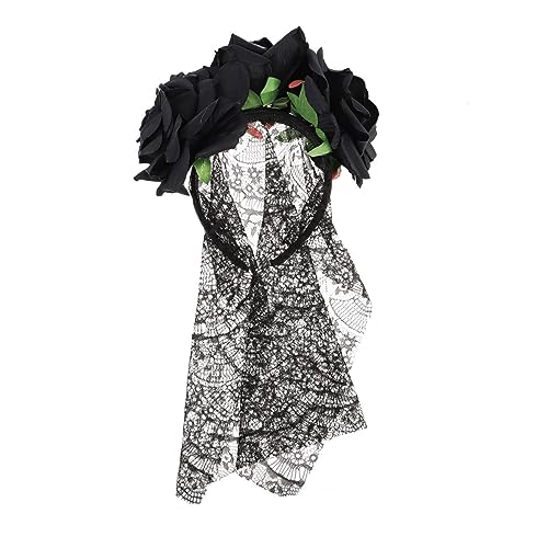 PLAFOPE Halloween Rosen Haarreif mit Spitzenblume Stilvoller Haarschmuck Accessoire für Kostümpartys und Festtage Leicht und Modisch für Damen und Mädchen von PLAFOPE