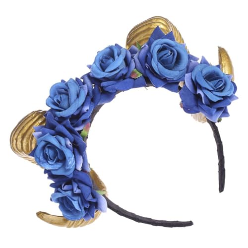PLAFOPE Halloween Stirnband mit Schwarzen Samtrosen und Hörnern Breites Gothic Haaraccessoire für Damen Langlebiger Kopfschmuck für Party Festival und Halloween Kostüm von PLAFOPE