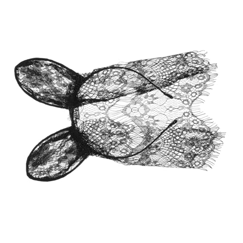 PLAFOPE Stilvolles Damen Spitzen haarband mit Hasenohren und Schleier Feminines Vielseitiges Bunny Ear Headband für Festliche Anlässe Modisches Accessoire mit Feiner Spitzenverzierung von PLAFOPE