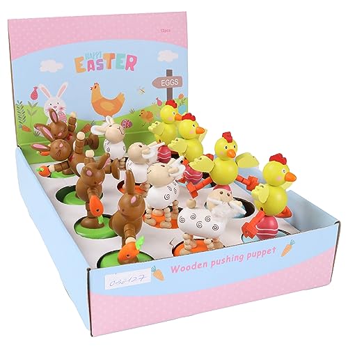 PLANÈTE BOIS - Pack mit 12 Gelenktieren - Sammelpusher - 030127PA - 12 Stück - Mehrfarbig - Holz - FSC - Kinderspiel - Kirmes - Ostern - 8 cm x 11 cm - Ab 3 Jahren von PLANÈTE BOIS