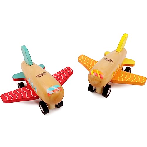 PLANÈTE BOIS 030144APA Pack mit 12 Flugzeugen-FSC-030144APA-12 Stück-Mehrfarbig-Holz-Kinderspiel-Freizeit-Kirmes-Zum Sammeln-9 cm x 5 cm-Ab 18 Monaten von PLANÈTE BOIS