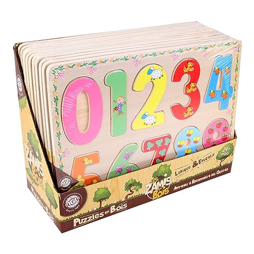 PLANÈTE BOIS 052461PA Pack mit 12 Zahlenpuzzles-FSC-Bildungsspiel-Erste Überlegungen-052461PA-10 Teile-Mehrfarbig-Holz-Kinderspiel-Kinderpuzzle-30 cm x 22 cm-Ab 2 Jahren von PLANÈTE BOIS