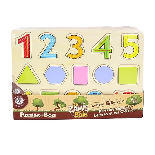 PLANÈTE BOIS 052464 Alphabet-oder Zahlenpuzzle-FSC-Bildungsspiel-Erste Überlegungen-052464-26 Teile-Zufälliges Modell-Holz-Kinderspiel-30 cm x 22,5 cm-Ab 2 Jahren von PLANÈTE BOIS