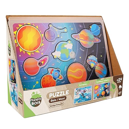 PLANÈTE BOIS 052466 Puzzle Das Sonnensystem oder die Eisdecke-FSC-Lernspiel-052466-8 Teile-Zufälliges Modell-Holz-Kinderspiel-Kinderpuzzle-30 cm x 22,5 cm-Ab 2 Jahren von PLANÈTE BOIS