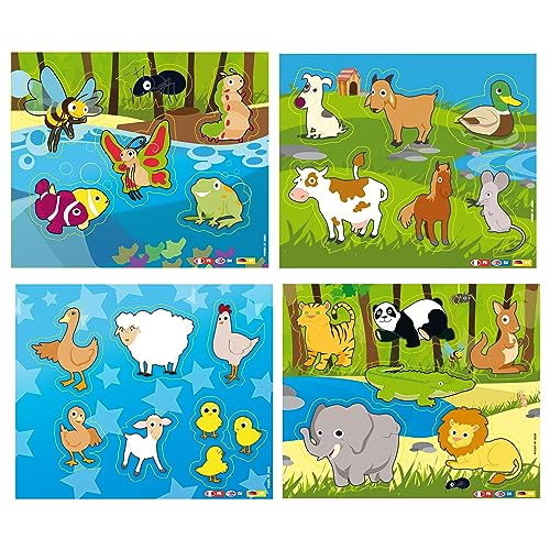 PLANÈTE BOIS 054501JA Dreisprachiges Tierpuzzle-Bildungsspiel-Erste Überlegungen-054501JA-6 Teile-Zufälliges Modell-Holz-Französisch-Englisch-Deutsch-21,5 cm x 18 cm-Ab 18 Monaten von PLANÈTE BOIS