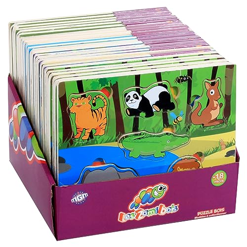 PLANÈTE BOIS 054501JAPA PLANÈTE BOIS-24-teiliges Tierpuzzle-Trilingual-Pack-Bildungsspiel-Erste Überlegungen-054501JAPA-6 Teile-Mehrfarbig-Holz-Französisch-Englisch-Deutsch-Ab 18 Monaten von PLANÈTE BOIS