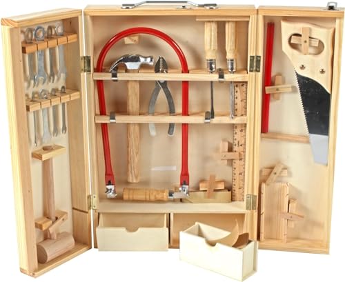 PLANÈTE BOIS 098927 Holzwerkzeugkasten mit echten Werkzeugen-FSC-098927-25 Teile-Beige-Holz-Kinderspiel-Montessori-Motorik-Basteln-26 cm x 40 cm-Ab 8 Jahren, braun PLANÈTE BOIS 098927 Holzwerkzeugkasten mit echten Werkzeugen-FSC-098927-25 Teile-Beige-Holz-Kinderspiel-Montessori-Motorik-Basteln-26 cm x 40 cm-Ab 8 Jahren, braun von PLANÈTE BOIS
