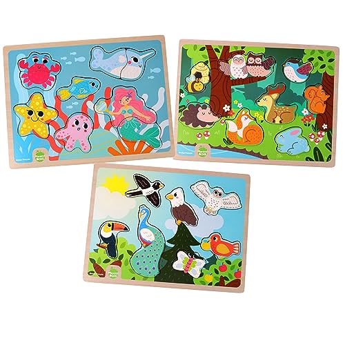 PLANÈTE BOIS 052463A Earth Sea Sky Puzzle-FSC-Bildungsspiel-Erste Überlegungen-052463A-8 Teile-Zufälliges Modell-Holz-Kinderspiel-Kinderpuzzle-30 cm x 22,5 cm-Ab 2 Jahren von PLANÈTE BOIS