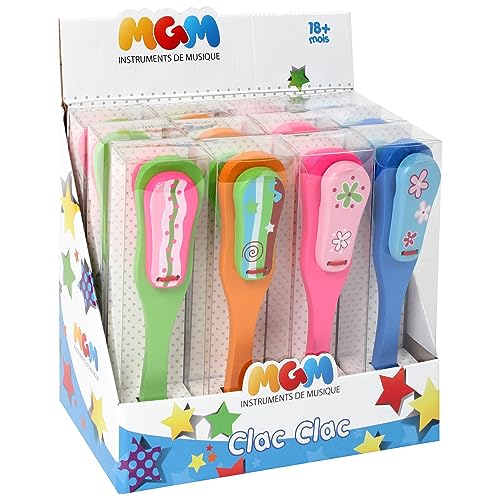PLANÈTE BOIS - Pack mit 12 Clap Clap - Musik - 603012PA - 12 Stück - Mehrfarbig - Holz - Kinderspiel - Langlebiges Spielzeug - Instrument - Musikalisches Erwachen - 22,5 cm x 6,2 cm - Ab 18 Monaten von PLANÈTE BOIS
