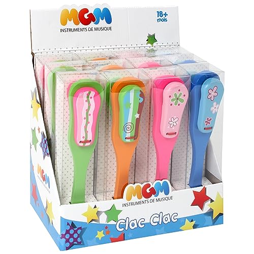 PLANÈTE BOIS 603012PA Pack mit 12 Clap Clap-Musik-603012PA-12 Stück-Mehrfarbig-Holz-Kinderspiel-Langlebiges Spielzeug-Instrument-Musikalisches Erwachen-22,5 cm x 6,2 cm-Ab 18 Monaten von PLANÈTE BOIS