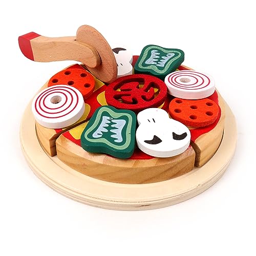 PLANÈTE BOIS 030245 PLANÈTE BOIS-Pizza-Tablett-FSC-030245-4 Teile-Mehrfarbig-Holz-Kinderspiel-Langlebiges Spielzeug-Küche-Rollenspiel-Ernährung-19 cm x 19 cm-Ab 2 Jahren von PLANÈTE BOIS