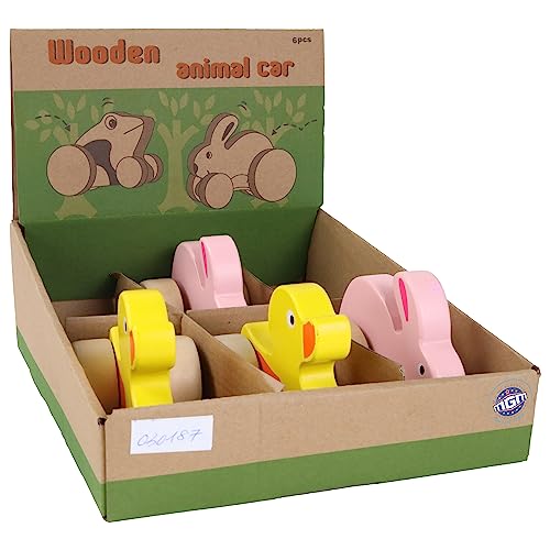 PLANÈTE BOIS 030187PA Set mit 6 Rolltierfiguren-FSC-030187PA-6 Stück-Mehrfarbig-Holz-FSC-Kinderspiel-Freizeit-Kirmes-Ostern-10 cm x 8 cm-Ab 12 Monaten von PLANÈTE BOIS