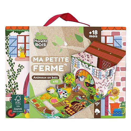 PLANÈTE BOIS - Bauernhof-Spielhaus - FSC - 030247 - 12 Teile - Mehrfarbig - Holz - Kinderspiel - Landwirtschaftlich - Ländlich - Tiere - Transportabel - Universum - 24 cm x 18 cm - Ab 18 Monaten PLANÈTE BOIS - Bauernhof-Spielhaus - FSC - 030247 - 12 Teile - Mehrfarbig - Holz - Kinderspiel - Landwirtschaftlich - Ländlich - Tiere - Transportabel - Universum - 24 cm x 18 cm - Ab 18 Monaten von PLANÈTE BOIS