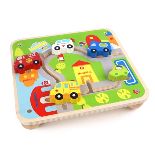 PLANÈTE BOIS 053340 Labyrinth-Puzzle-Bildungsspiel-Erste Überlegungen-053340-1 Stück-Zufallsmodell-Holz-Kinderspiel-Brettspiel-Montessori-22 cm x 20 cm-Ab 24 Monaten, Mehrfarbig, S von PLANÈTE BOIS