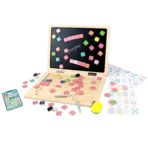 PLANÈTE BOIS - Magnetische Schiefertafel-Computer - FSC - 030241 - Montessori - Mehrfarbig - Holz - Kinderspiel - Tafel - Mein erster Laptop - 30 cm x 22 cm - Ab 3 Jahren von PLANÈTE BOIS