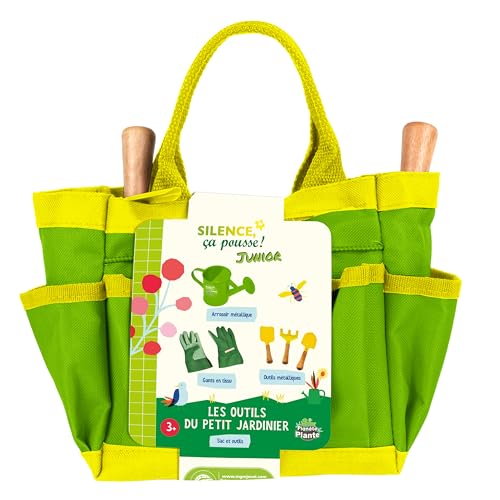 PLANETE Plante - Gartenwerkzeugtasche 6-teilig - Stille wächst es - 170629SP - Metall - Garten - Natur - Pflanze - Blumen - Schaufel - Rechen - Gießkanne - Handschuh - Kinderspiel - Ab 3 Jahren von PLANETE PLANTE