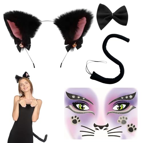 PLATEYTR Halskette Katzen Haarreif,Katzeohren Cosplay Kostüm Set Katzenohren Haarreif & Katzenkostüm Junge Set - Vielseitiges und Charmantes Verkleidungszubehör für Damen PLATEYTR Halskette Katzen Haarreif,Katzeohren Cosplay Kostüm Set Katzenohren Haarreif & Katzenkostüm Junge Set - Vielseitiges und Charmantes Verkleidungszubehör für Damen von PLATEYTR
