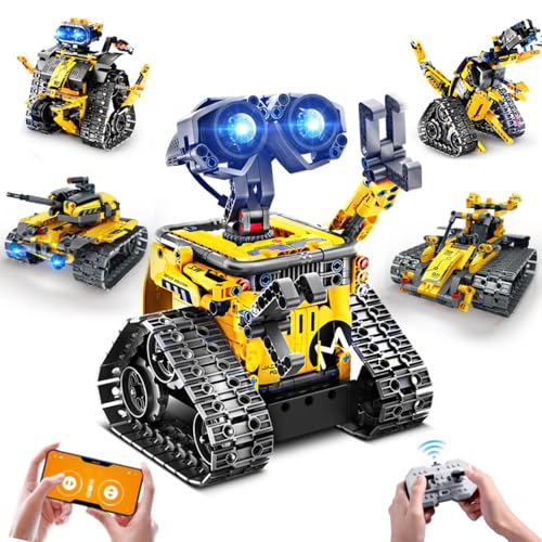 PLAXSOON 5-in-1 Technik Roboter Bauspielzeug, App- & Fernsteuerung, RC-Wandroboter Dinosaurier Baustein Spielzeug, Geschenk für Kinder Jungen Mädchen 6 7 8 9 10 11 12+ von PLAXSOON