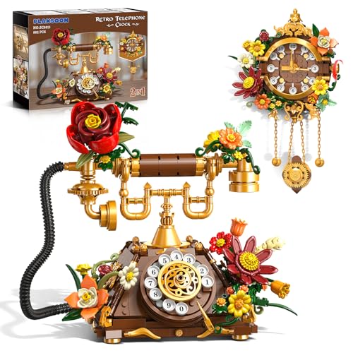 PLAXSOON Blumen Retro Telefon Uhr Bauspielzeug, 2 in 1 Sammler Vintage Telefon Klemmbausteine Modell mit Realistischem Design, 882 Stück Home Office Deko Geschenk für Erwachsene Mädchen Jungen 12+ PLAXSOON Blumen Retro Telefon Uhr Bauspielzeug, 2 in 1 Sammler Vintage Telefon Klemmbausteine Modell mit Realistischem Design, 882 Stück Home Office Deko Geschenk für Erwachsene Mädchen Jungen 12+ von PLAXSOON
