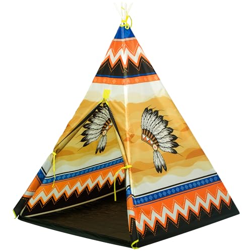 L.A. Sports Kinder-Tipi-Spielzelt | Indianerzelt mit Buntem Motiv für drinnen & draußen | Schnell aufbaubares Tipi-Zelt mit Fiberglas-Stangen | Wasserabweisendes Kinderzelt von PLAY FUN