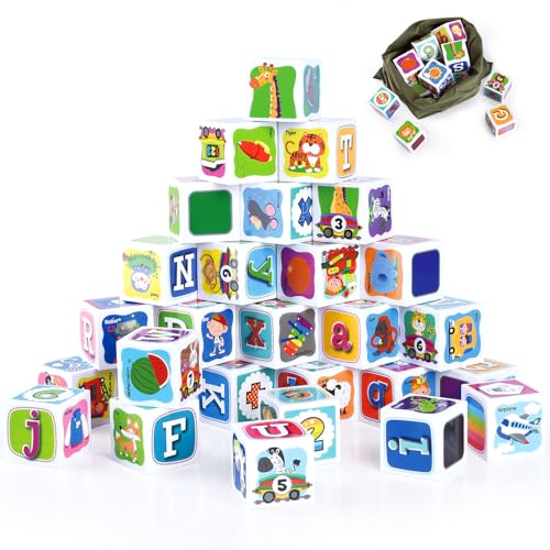 ABC Bausteine für Kleinkinder, 1–3, 28 Stück, Kunststoff, Baby-Alphabet-Buchstaben, Zahlen-Stapelblöcke, Vorschul-Lernen, pädagogisches Montessori-Spielzeug, Geschenke für Kinder, Mädchen, Jungen ABC Bausteine für Kleinkinder, 1–3, 28 Stück, Kunststoff, Baby-Alphabet-Buchstaben, Zahlen-Stapelblöcke, Vorschul-Lernen, pädagogisches Montessori-Spielzeug, Geschenke für Kinder, Mädchen, Jungen von PLAY