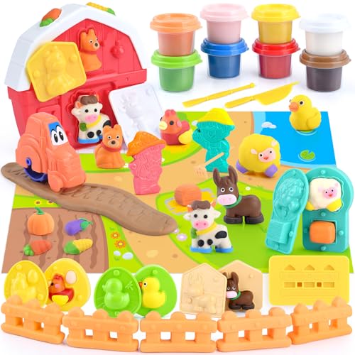 PLAY Bauernhof Knete Set für Kinder, DIY Nutztiere Knete Set mit Knetwerkzeug, Nutztierform, Farmkarte & 8 Dosen Knetmasse, Animal Farm Spielzeug Geschenk Mädchen & Junge 3 Jahre PLAY Bauernhof Knete Set für Kinder, DIY Nutztiere Knete Set mit Knetwerkzeug, Nutztierform, Farmkarte & 8 Dosen Knetmasse, Animal Farm Spielzeug Geschenk Mädchen & Junge 3 Jahre von PLAY