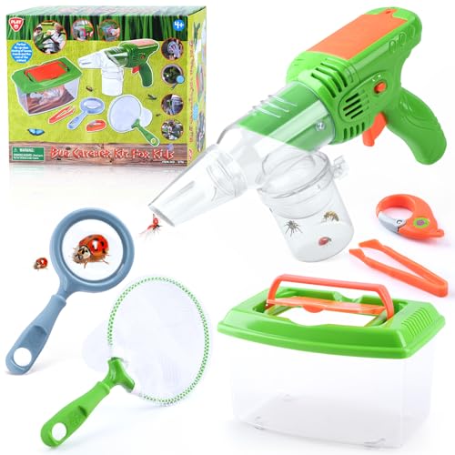 PLAY Forscherset für Kinder, Entdecker Set, Mit Insektenfänger, Insektenbox, Schmetterlingsnetz, Lupeglas, Pinzetten und Schlüsselanhänger, Adventurer Set Geschenke für 3+ Kinder (Insektenfänger Kit) von PLAY