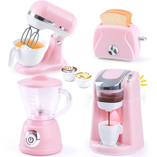 PLAY Kinderküche Zubehör Set, Kinder Spielzeug Küche Set mit Kaffeemaschine, Mixer, Mixer und Toaster mit Realistische Beleuchtung und Sound, Küchengeräte Spielküche Zubehör Set für Kinder 3+ (Rosa) PLAY Kinderküche Zubehör Set, Kinder Spielzeug Küche Set mit Kaffeemaschine, Mixer, Mixer und Toaster mit Realistische Beleuchtung und Sound, Küchengeräte Spielküche Zubehör Set für Kinder 3+ (Rosa) von PLAY