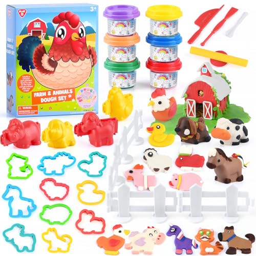 PLAY Nutztiere Knete Set für Kinder - Knete Zubehör Knete ab 3 Jahre, Bauernhof Tiere Kinderknete mit knetwerkzeug 6 Dosen knetmasse, Geschenk mädchen 4 5 6 7 8 9 10 Jahre PLAY Nutztiere Knete Set für Kinder - Knete Zubehör Knete ab 3 Jahre, Bauernhof Tiere Kinderknete mit knetwerkzeug 6 Dosen knetmasse, Geschenk mädchen 4 5 6 7 8 9 10 Jahre von PLAY
