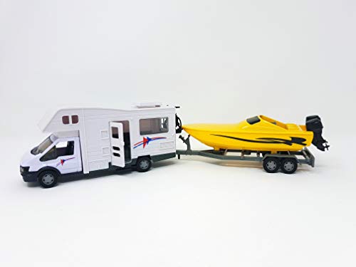 PLAYJOCS GT-6250 Motorhome/Wohnmobil und Anhänger mit dem Boot, 35cm - DieCast Metall Miniaturmodell Modellauto von PLAYJOCS