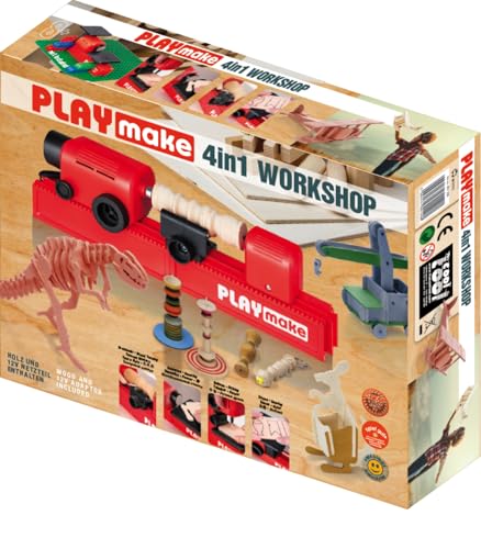 PLAYMAKE - 4in1 Workshop - Werkzeug Kinder - Holz-Bearbeitung Werken Basteln von PLAYMAKE