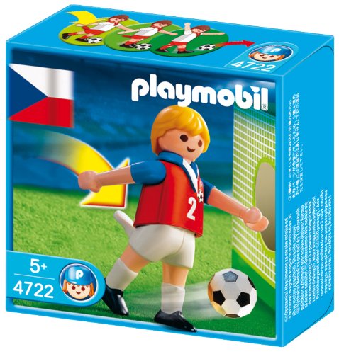 PLAYMOBIL 4722 Fußballspieler Tschechien, mit richtiger Kick-Funktion, Fußball und 3-seitig bespielbarer Papp-Torwand fürs Training, ab 5 Jahren von PLAYMOBIL
