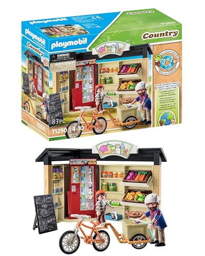 PLAYMOBIL Country 71250 24-Stunden-Hofladen, Fahrrad mit Anhänger, Lebensmittelladen für den Bio-Bauernhof, Nachhaltiges Spielzeug für Kinder ab 4 Jahren von PLAYMOBIL