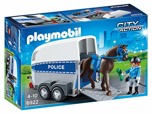 PLAYMOBIL City Action 6922 Polizeipferd mit Anhänger inklusive Reiterin und Zubehör, ab 4 Jahren von PLAYMOBIL