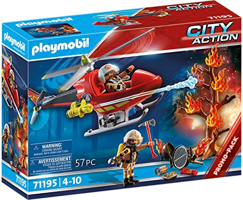 PLAYMOBIL City Action 71195 Feuerwehr-Hubschrauber, Feuerwehr-Helikopter mit Löschkanone, Spielzeug für Kinder ab 4 Jahren von PLAYMOBIL