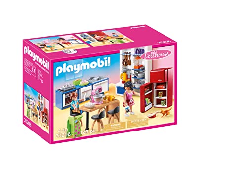 PLAYMOBIL Dollhouse 70206 Familienküche, Küchenzeile mit Backofen, Spülmaschine, Kühlschrank und Essbereich sowie cleveren Utensilien zum Kochen, Ab 4 Jahren von PLAYMOBIL