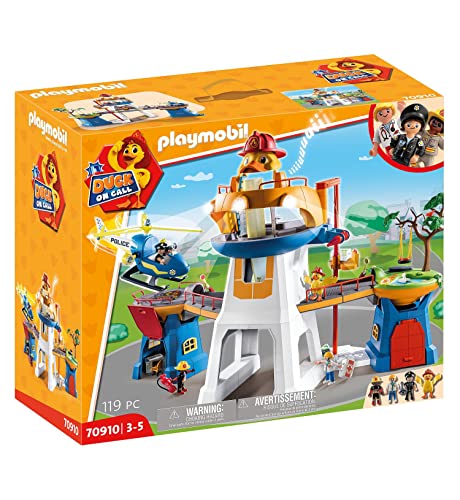 PLAYMOBIL Duck ON Call 70910 Das Hauptquartier mit Hubschrauber, Licht und Sound, Spielzeug für Kinder ab 3 Jahren von PLAYMOBIL