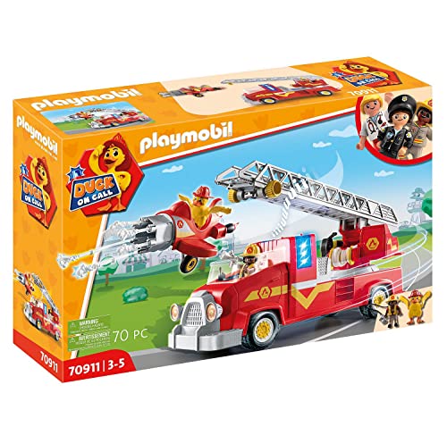 PLAYMOBIL DUCK ON CALL 70911 Feuerwehr Truck mit Hubschrauber, Licht und Sound, Spielzeug für Kinder ab 3 Jahren von PLAYMOBIL