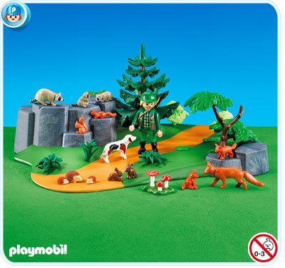 PLAYMOBIL®Lichtung mit Förster und Tiere Eichhörnchen / Fuchs / Waschbär / Igel / Hase im Folienbeutel ohne Karton Nr 7494 von PLAYMOBIL