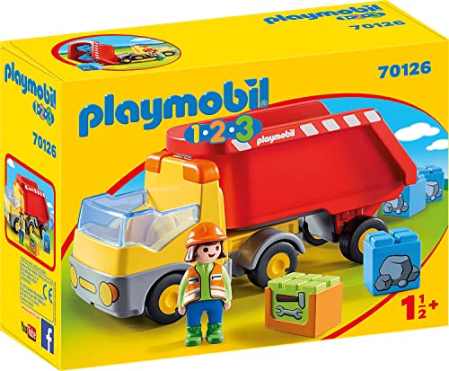 PLAYMOBIL 1.2.3 70126 Kipplaster, Steine Aufladen und Wieder abkippen mit kippbarem Container, ab 1,5 Jahren von PLAYMOBIL