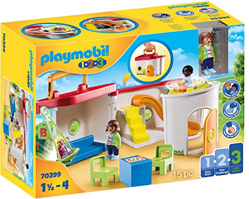 PLAYMOBIL 1.2.3 70399 Mein Mitnehm-Kindergarten mit Schaukel, Karussell und Rutsche, mit Tragegriff zum Zuklappen und Mitnehmen, ab 1 Jahr von PLAYMOBIL