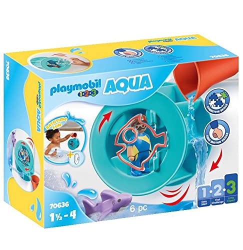 PLAYMOBIL 1.2.3 Aqua 70636 Wasserwirbelrad mit Babyhai, Badewannenspielzeug für Kleinkinder, Mit schwimmfähigem Hai, Erstes Spielzeug für Kinder ab 1,5 Jahren von PLAYMOBIL