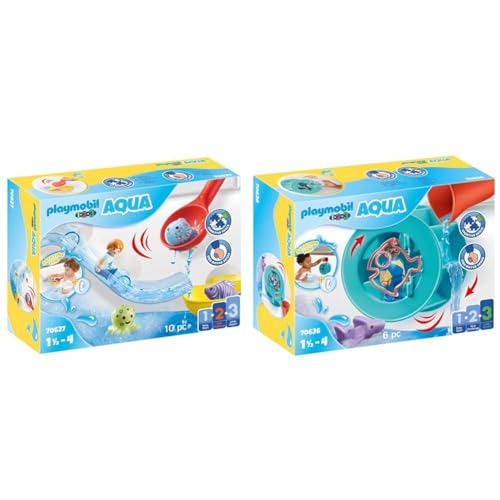 PLAYMOBIL 1.2.3 Aqua 70637 Fangspaß mit Meerestierchen, Badewannenspielzeug für Kleinkinder & 1.2.3 Aqua 70636 Wasserwirbelrad mit Babyhai, Badewannenspielzeug für Kleinkinder von PLAYMOBIL