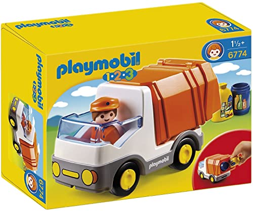 PLAYMOBIL 1.2.3 6774 Müllauto, Container zum Öffnen mit Zwei Öffnungen für Müll, ab 1,5 Jahren von PLAYMOBIL