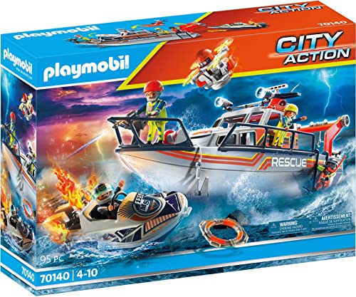 PLAYMOBIL City Action 70140 Seenot: Löscheinsatz mit Rettungskreuzer, ab 4 Jahren von PLAYMOBIL
