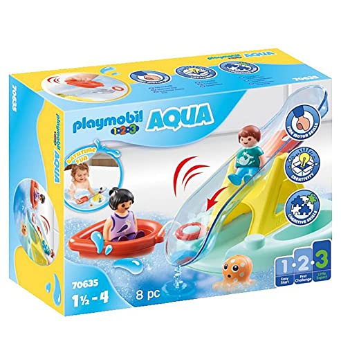 PLAYMOBIL 1.2.3 Aqua 70635 Badeinsel mit Wasserrutsche, Schwimmfähiges Badewannenspielzeug für Kleinkinder, Erstes Spielzeug für Kinder ab 1,5 bis 4 Jahre von PLAYMOBIL