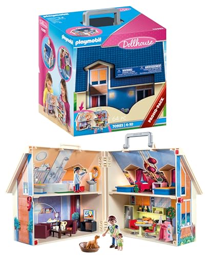 PLAYMOBIL Dollhouse 70985 Mitnehm-Puppenhaus mit Griff, Zusammenklappbar, Spielzeug für Kinder ab 4 Jahren von PLAYMOBIL