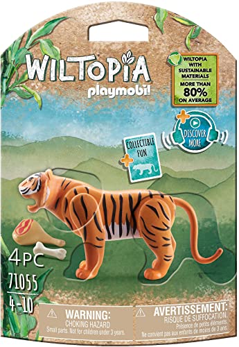 PLAYMOBIL WILTOPIA 71055 Tiger aus nachhaltigem Material inklusive vielen Zubehör und Tier-Sammelkarte mit QR-Code und spannenden Audio-Content, ab 4 Jahren, Multi von PLAYMOBIL